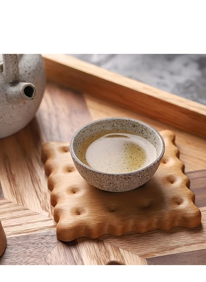 Generic 1 PC biscuit coaster, table coaster, decorative coaster, suitable for coffee cups, mugs, kung fu tea, etc. Beech wood bamboo coasters  - Image 1