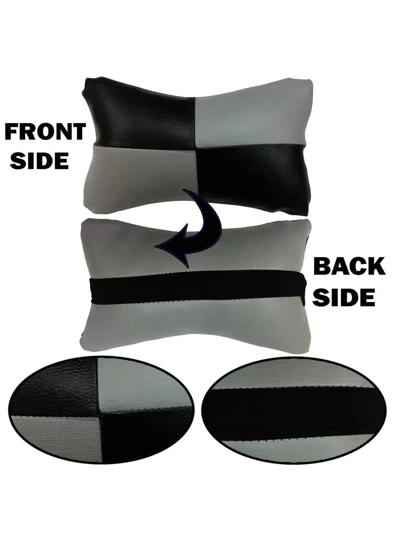 Adroitz Adroitz Grey Leathertte Material Neck Rest Cushion in Check Design for Car_2  - Image 2