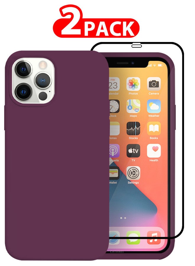 CATANES [for iPhone 12 Pro] 2 Pack Silicone Case and 3D Screen Protector Shockproof Protective Case Anti Scratch Smooth Case Cover/Tawny Port - Image 1