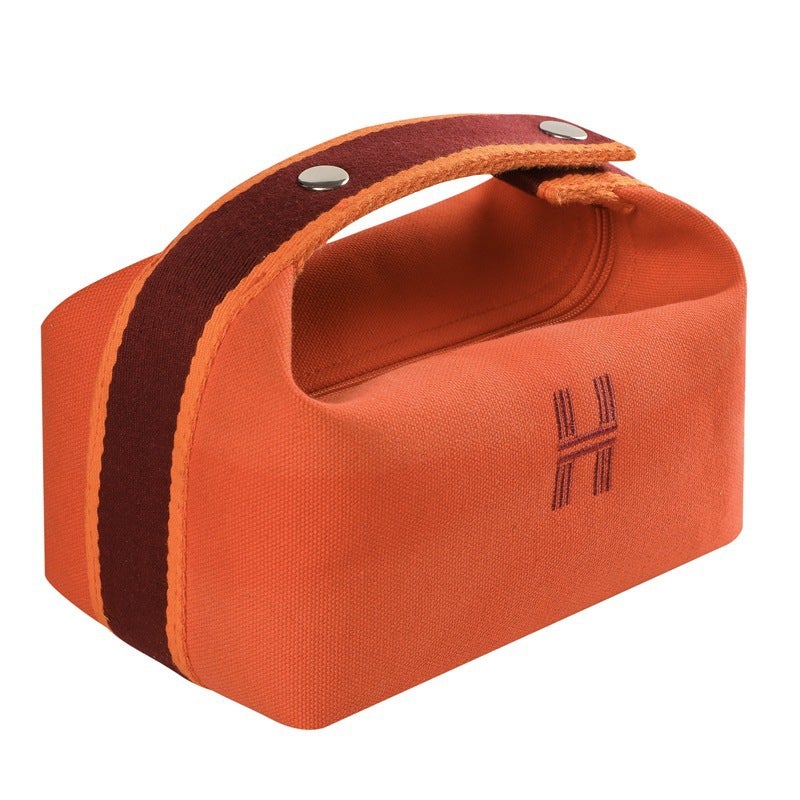 Simple Portable Cosmetic Bag Portable Canvas Bag European-style Waterproof and Dustproof Storage Bag Large Capacity Toiletry Bag Lunch Box Bag Emma Orange