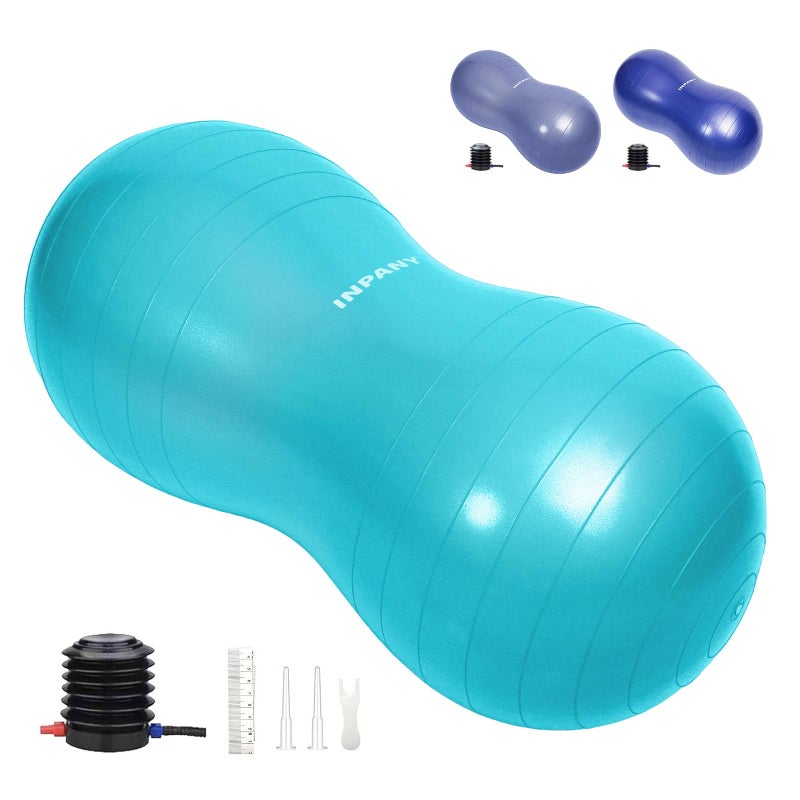 INPANY Peanut Ball - Anti Burst Exercise Ball for Labor Birthing, Physical Therapy for Kids, Core Strength, Home & Gym Fintness (Include Pump) Cyan - Image 1