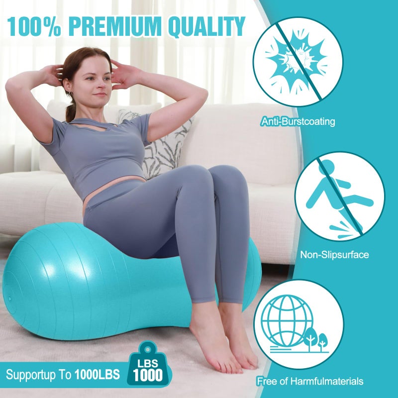 INPANY Peanut Ball - Anti Burst Exercise Ball for Labor Birthing, Physical Therapy for Kids, Core Strength, Home & Gym Fintness (Include Pump) Cyan - Image 3