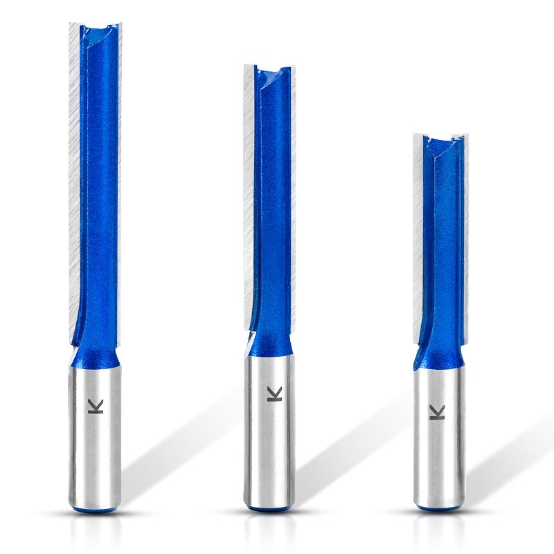 RURITKIT 3Pcs Extra Long Straight Router Bit Set 1/2 Shank, Carbide Tipped Double Flute Straight Bit Dado Straight Cut Router Bit for Woodworking, 2",2-1/2",3" Cutting Length,1/2" Cutting Dia. - Image 1