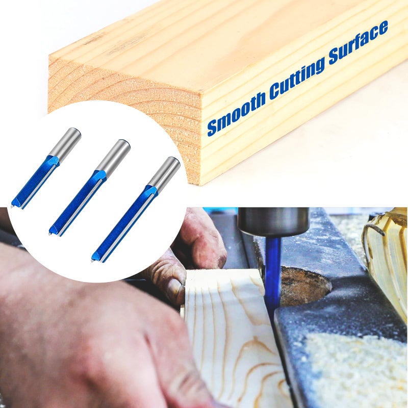 RURITKIT 3Pcs Extra Long Straight Router Bit Set 1/2 Shank, Carbide Tipped Double Flute Straight Bit Dado Straight Cut Router Bit for Woodworking, 2",2-1/2",3" Cutting Length,1/2" Cutting Dia. - Image 4