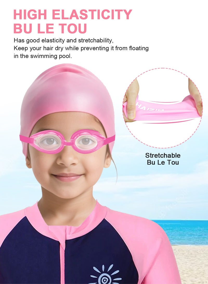 HomarKet 4 Piece Kids Swimsuit Kit with Cap Set,Swimming Goggles and Adjustable Backpack Toddler Girls Swimwear Children Swimming Skirt Short Sleeves Clothing Beachwear Bathing Suit for Summer Pink/Blue  - Image 4