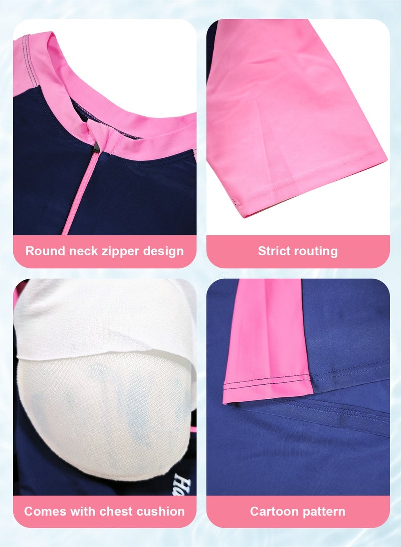 HomarKet 4 Piece Kids Swimsuit Kit with Cap Set,Swimming Goggles and Adjustable Backpack Toddler Girls Swimwear Children Swimming Skirt Short Sleeves Clothing Beachwear Bathing Suit for Summer Pink/Blue  - Image 3