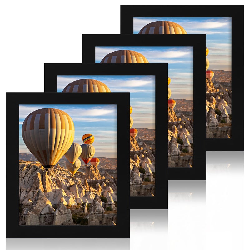 iRahmen 8x10 Picture Frame Set of 4, High Definition Glass Black Picture Frame, 8 x 10 Wood Rustic Photo Frames for Horizontal or Vertical Table Top and Wall Mounting - Image 1