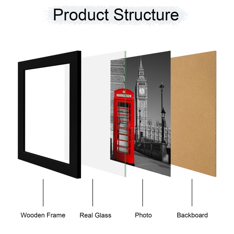 iRahmen 8x10 Picture Frame Set of 4, High Definition Glass Black Picture Frame, 8 x 10 Wood Rustic Photo Frames for Horizontal or Vertical Table Top and Wall Mounting - Image 3