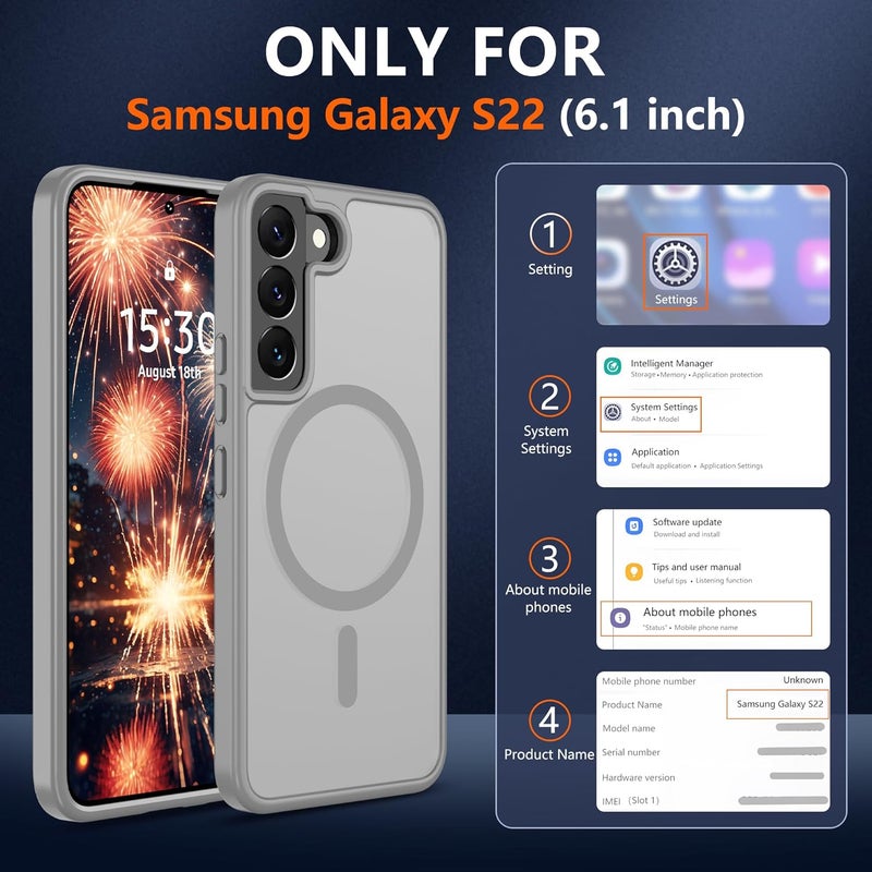 حافظة المغناطيسية لهواتف Samsung S22 [متوافقة مع تقنية MagSafe] | 2 طبقة حماية للشاشة | مقاومة للتصفر وبصمات الأصابع، مقاومة للصدمات، نسيج ناعم وشفاف يناسب شكل الهاتف - لون رمادي - Image 2