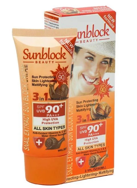 Snail Extract Sun Block Cream SPF90 All Skin Types 60ml