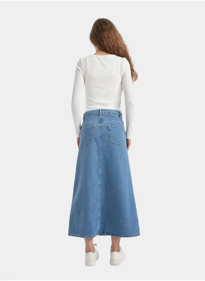 DeFacto Solid High Rise Maxi Jean Skirt with Pockets by Styli