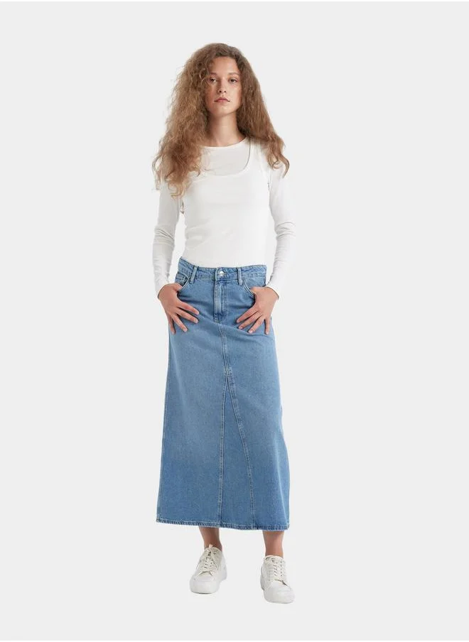 DeFacto Solid High Rise Maxi Jean Skirt with Pockets by Styli