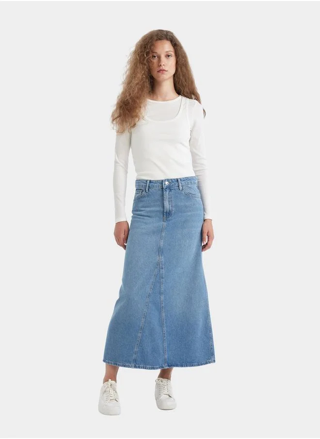 DeFacto Solid High Rise Maxi Jean Skirt with Pockets by Styli