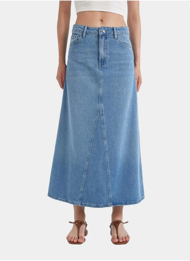 DeFacto Solid High Rise Maxi Jean Skirt with Pockets by Styli