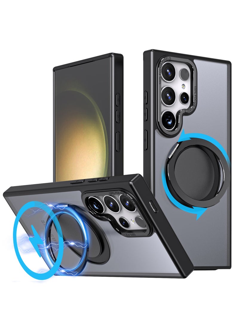 for Samsung Galaxy S23 Ultra Case with  360° Rotatable Magnetic Ring Stand, TPU Shockproof Bumper, PC Translucent Matte Anti-fingerprint Mobile Phone Case,  S23 Ultra 5G 6.8 inch Slim Fit Back Cover - Image 1