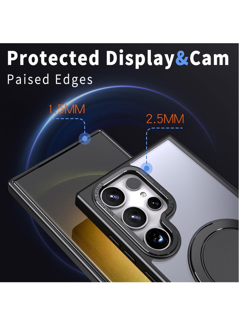 for Samsung Galaxy S23 Ultra Case with  360° Rotatable Magnetic Ring Stand, TPU Shockproof Bumper, PC Translucent Matte Anti-fingerprint Mobile Phone Case,  S23 Ultra 5G 6.8 inch Slim Fit Back Cover - Image 3