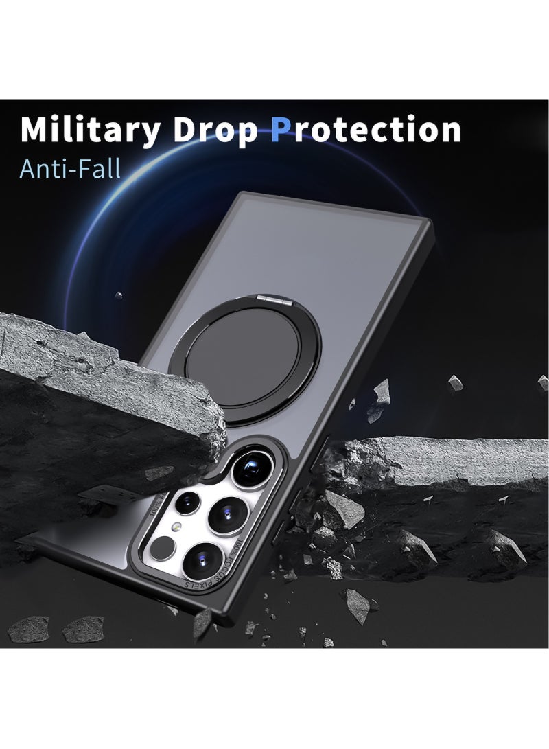 for Samsung Galaxy S23 Ultra Case with  360° Rotatable Magnetic Ring Stand, TPU Shockproof Bumper, PC Translucent Matte Anti-fingerprint Mobile Phone Case,  S23 Ultra 5G 6.8 inch Slim Fit Back Cover - Image 5