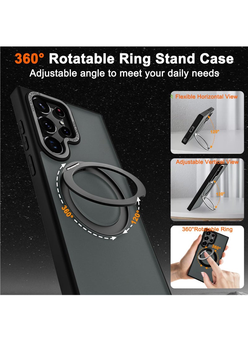 for Samsung Galaxy S23 Ultra Case with  360° Rotatable Magnetic Ring Stand, TPU Shockproof Bumper, PC Translucent Matte Anti-fingerprint Mobile Phone Case,  S23 Ultra 5G 6.8 inch Slim Fit Back Cover - Image 2