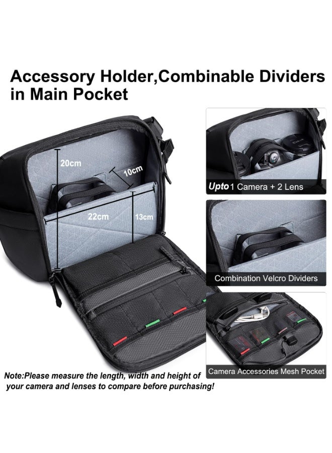 أركتيك هانتر حقيبة كاميرا Arctic Hunter حقيبة كروس بودي لكاميرا DSLR والعدسة مع حامل ثلاثي القوائم وجيوب متعددة لبطارية iPad مقاومة للصدمات ومقاومة للماء وحقيبة كاميرا بكتف واحد للرجال والنساء، لون أسود - Image 2