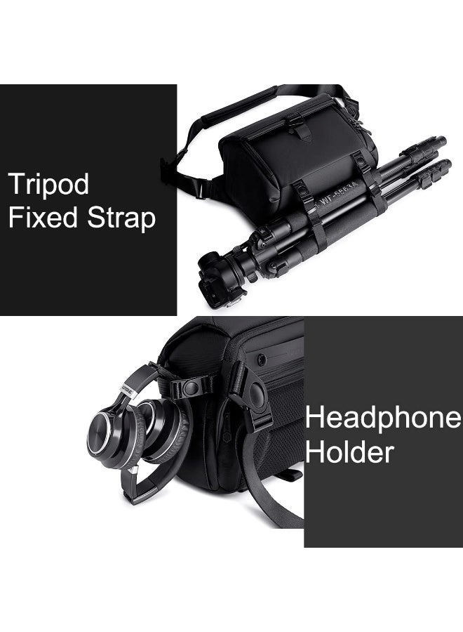 أركتيك هانتر حقيبة كاميرا Arctic Hunter حقيبة كروس بودي لكاميرا DSLR والعدسة مع حامل ثلاثي القوائم وجيوب متعددة لبطارية iPad مقاومة للصدمات ومقاومة للماء وحقيبة كاميرا بكتف واحد للرجال والنساء، لون أسود - Image 3
