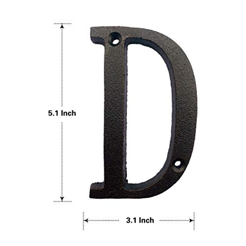 hom&us 5 Inch House Numbers, Cast Iron House Numbers for Outside, Address Numbers for Houses, Farmhouse, Garage, Shop, Offices, Hotel, LETTER D - Image 2