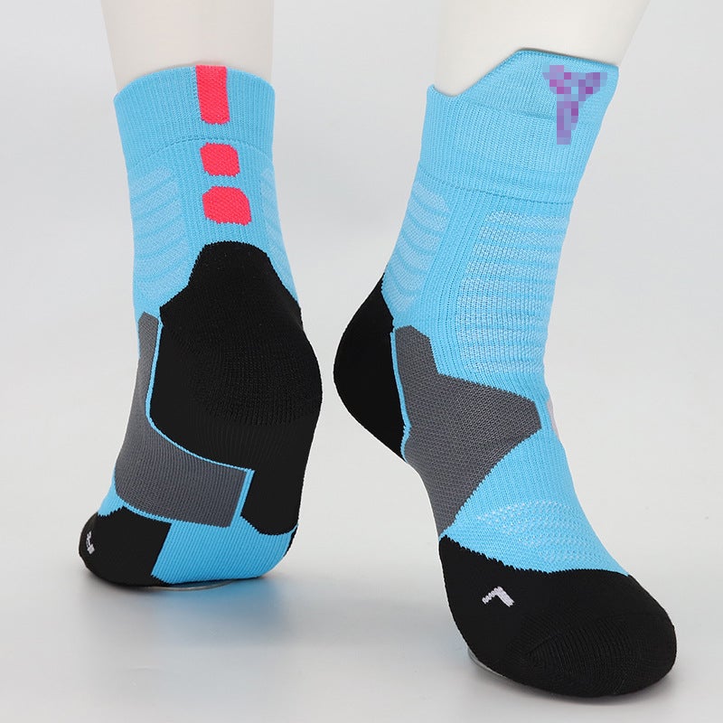 Kids High-Top Basketball Socks Elite Cotton Kobe Sky Blue 