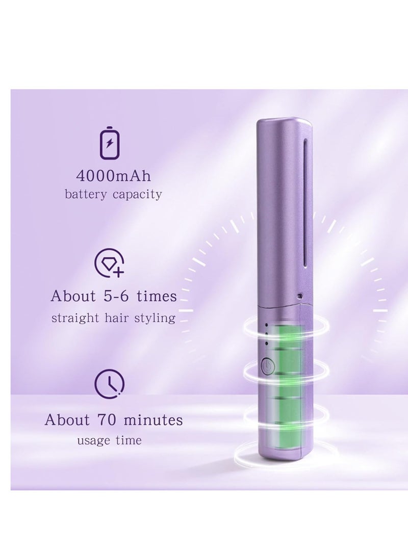 ELTRAZONE Mini Hair Straightener, Rechargeable Hair Straightener Brush, Portable Straightening Brush with Anti-Static Negative Ion, Hot Comb Hair Straightener for Women, for All Hair Types (Purple) - Image 4