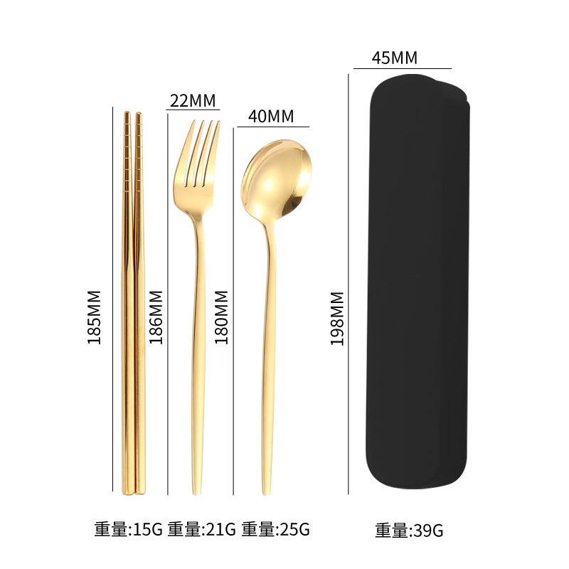 Stainless Steel Portuguese Portable Tableware Three-Piece Set Chopsticks Spoon Fork Outdoor Travel Student Portable Tableware Set Logo - Image 1