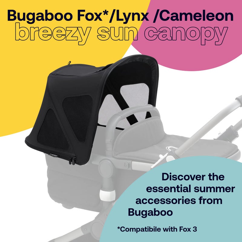 Bugaboo Breezy Sun Canopy, Extendable for Extra Coverage and Optimal Sun Protection, Water Repellent, Compatible with Fox/Cameleon 3/Lynx Strollers (Midnight Black) - Image 2