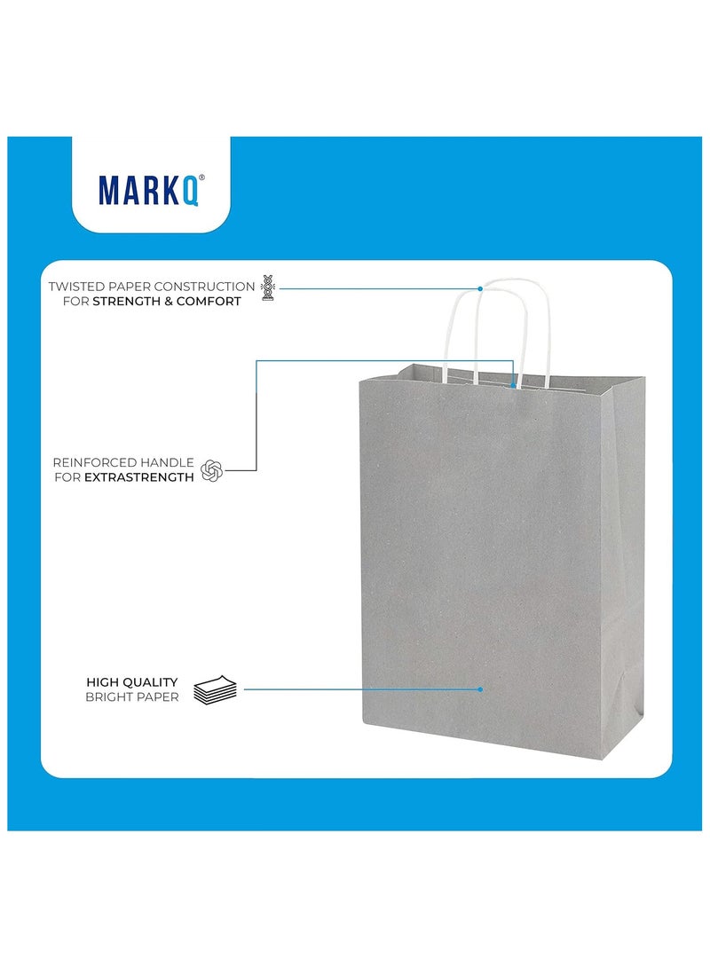 MARKQ Silver Paper bags with handles 33 x 26 x 12 cm Large Kraft Gift bags for Birthday Party Supplies, Weddings, Shopping, Presents (12 Bags) - Image 3