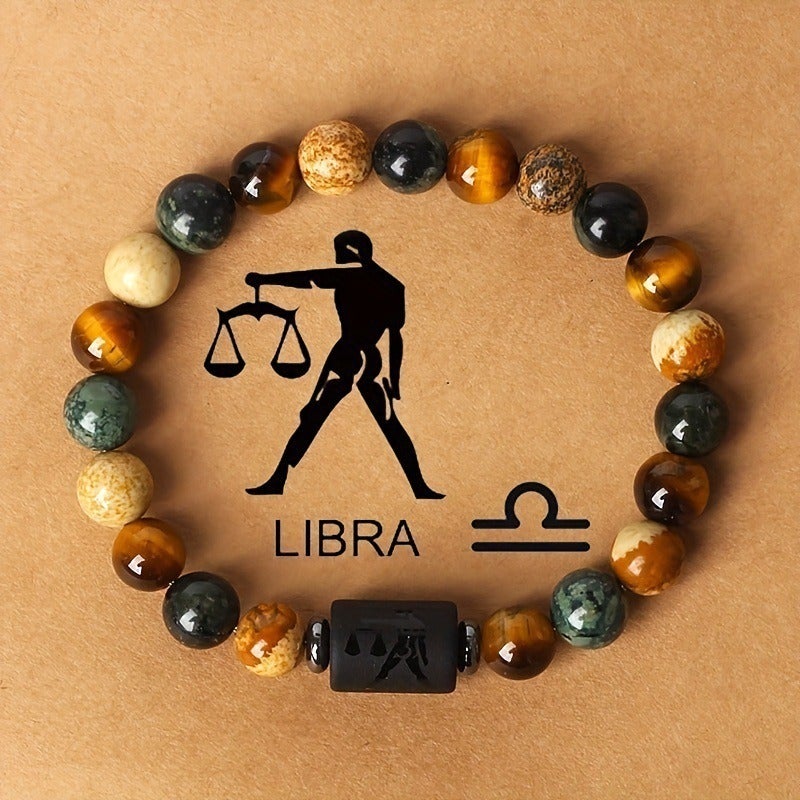 12 Zodiac Sign Bracelet with 8mm Tiger Eye Stone - Handmade Natural Beaded Charm