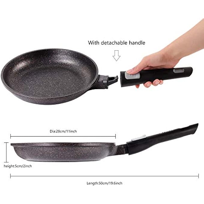 فيسمان مقلاة 28 سم بمقبض قابل للفصل، مقلاة ألومنيوم غير لاصقة بعمق 50 سم، سلسلة ريبستو، أواني طهي بالحث، مقبض باكليت مريح لطهي الأومليت والقلي السريع - Image 2