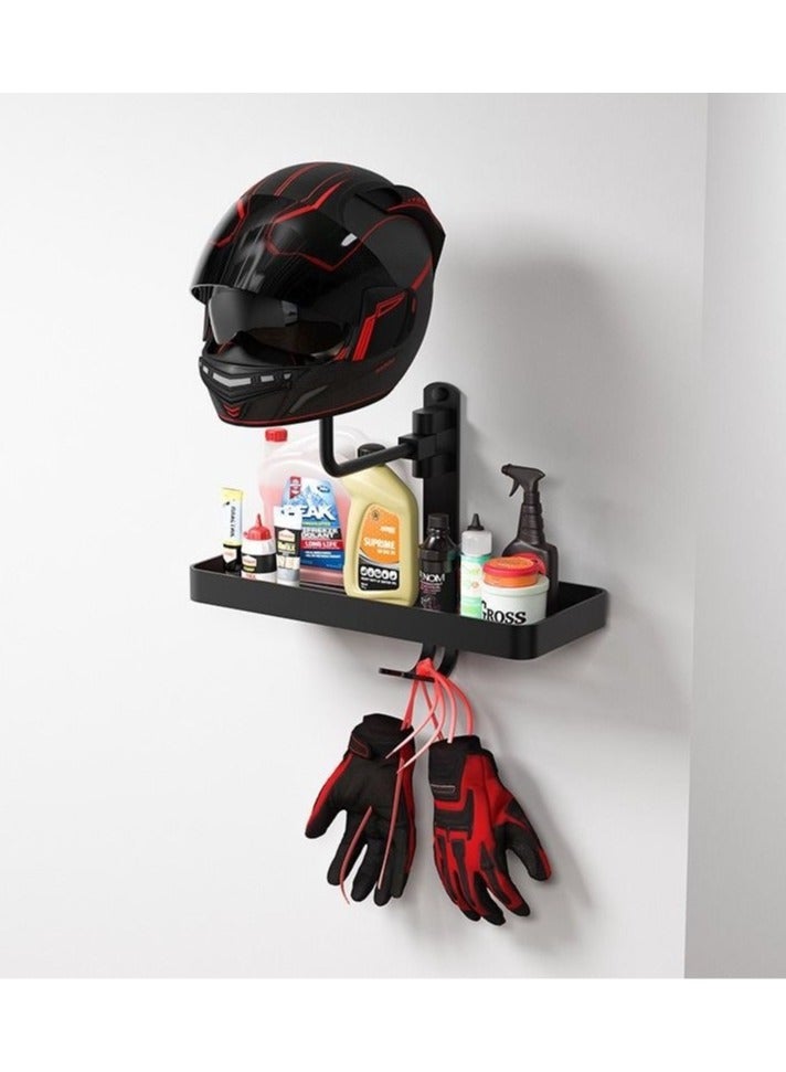Wall-mounted motorcycle helmet rack is suitable for a variety of helmet brackets, no punching display rack, hat storage single ball belt rack (black) - Image 1