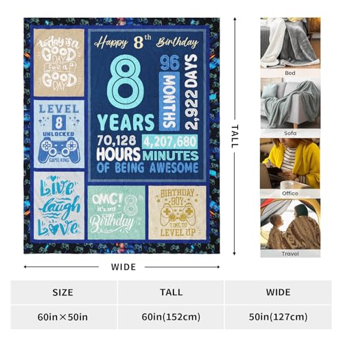 SIKLTY 8 Year Old Boy Birthday Gift, Gifts for 8 Year Old Boys, Boys 8 Years Old Gift Ideas Throw Blanket 60 x 50 Inch - Image 5