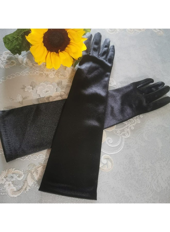 Long Black Velvet Evening and Opera Length Satin Formal Gloves,Special Occasion, Elbow Length  - Image 5
