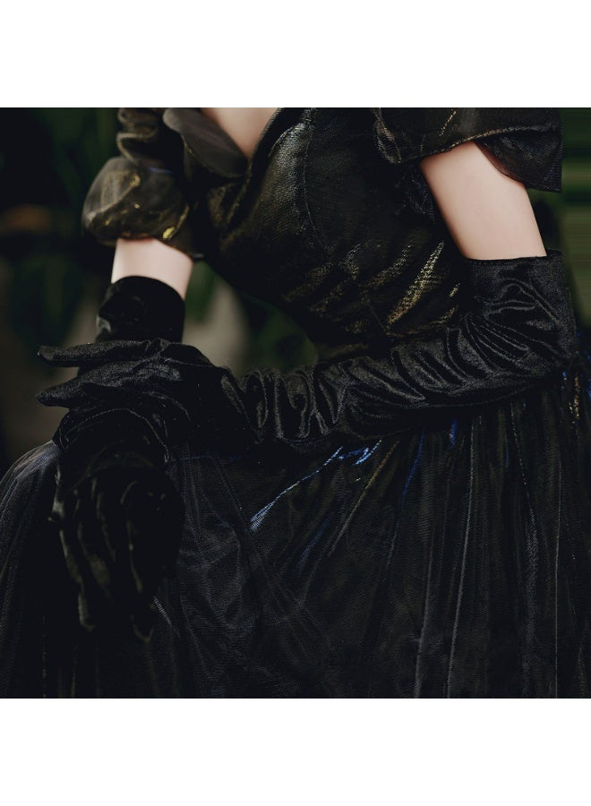 Long Black Velvet Evening and Opera Length Satin Formal Gloves,Special Occasion, Elbow Length  - Image 2