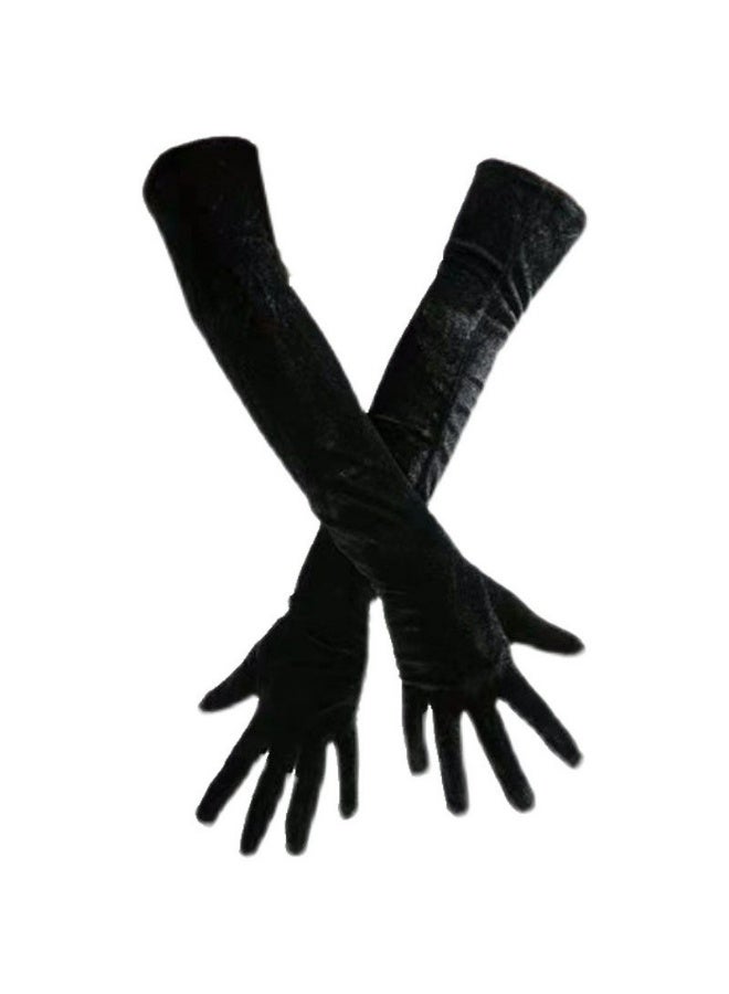 Long Black Velvet Evening and Opera Length Satin Formal Gloves,Special Occasion, Elbow Length  - Image 1