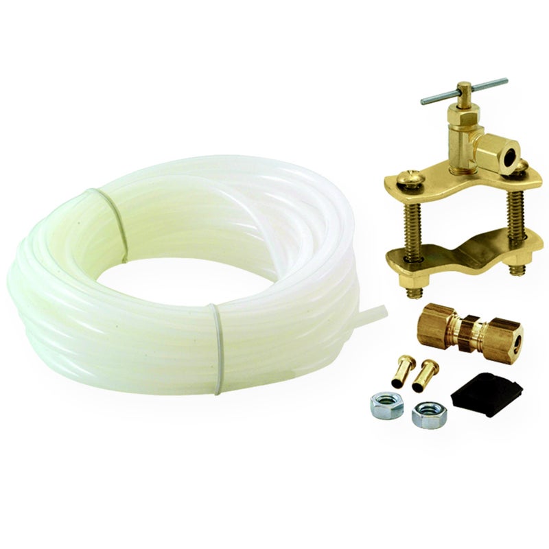 Eastman Ice Maker Installation Kit with Brass Inserts 14 Inch Compression 25 Foot Polyethylene Ice Maker Connectors White 48362