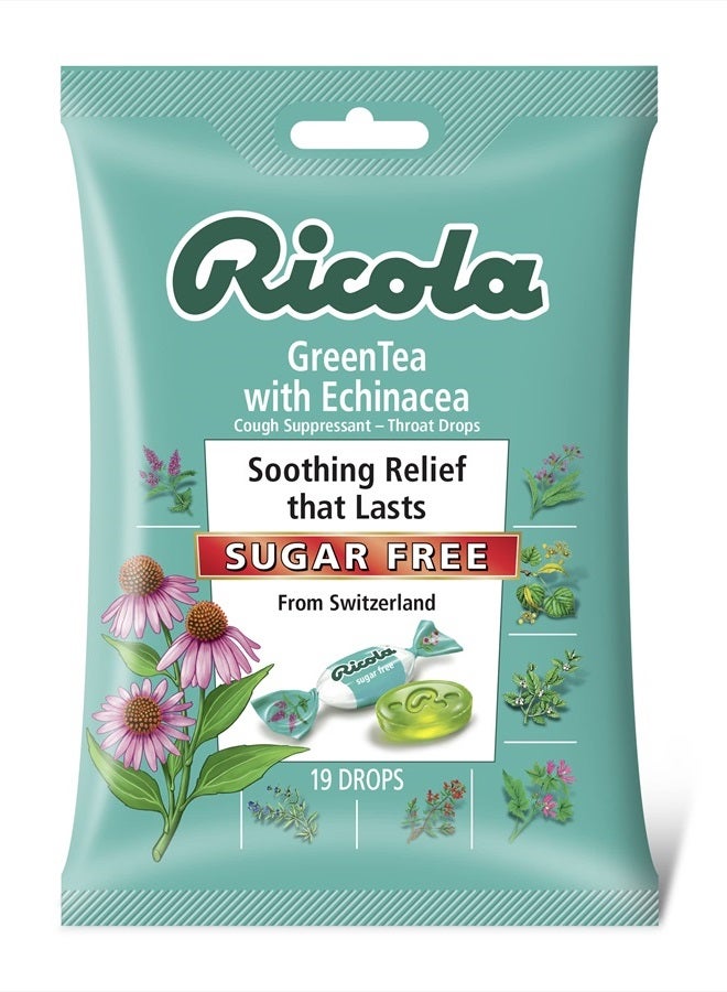 Ricola Sugar Free Green Tea with Echinacea Cough Suppressant Throat Drops, 19ct Bag - Image 1