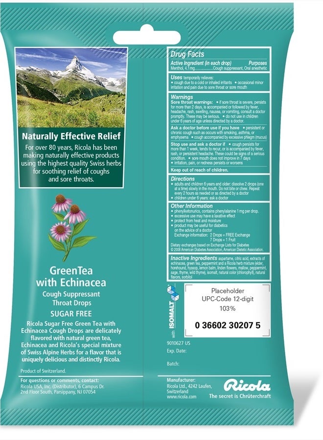 Ricola Sugar Free Green Tea with Echinacea Cough Suppressant Throat Drops, 19ct Bag - Image 2