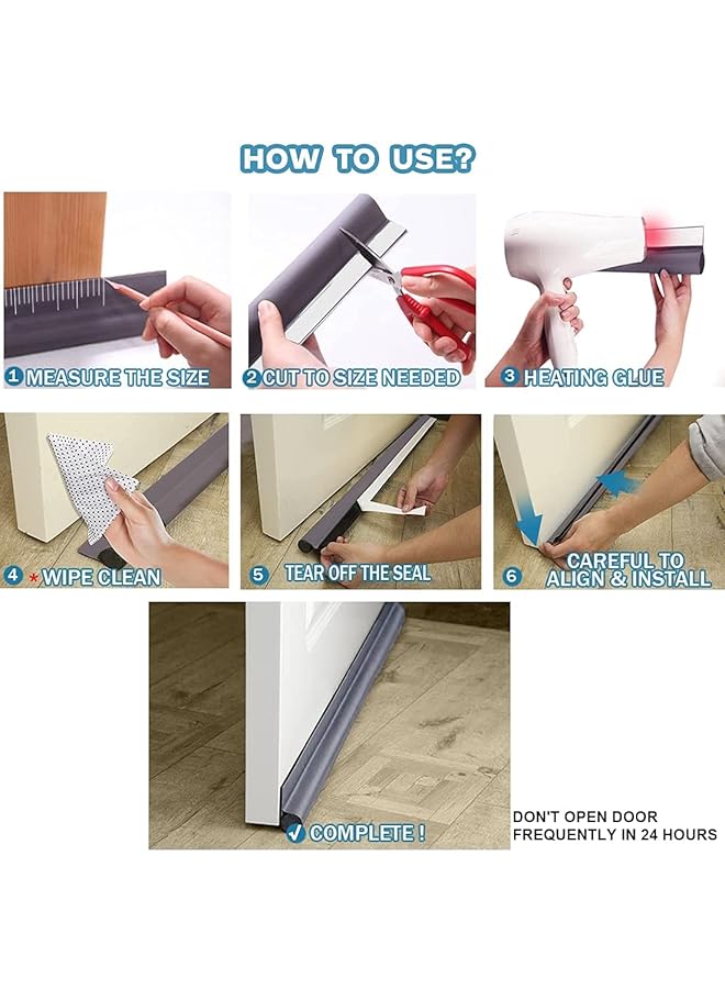 Door Draft Stopper Under Door Draft Blocker Door Seal Sound Proof Adjustable Door Sweeps Bottom Seal Strip Stopper Weather Stripping For Exterior Interior Doors 96Cm Black