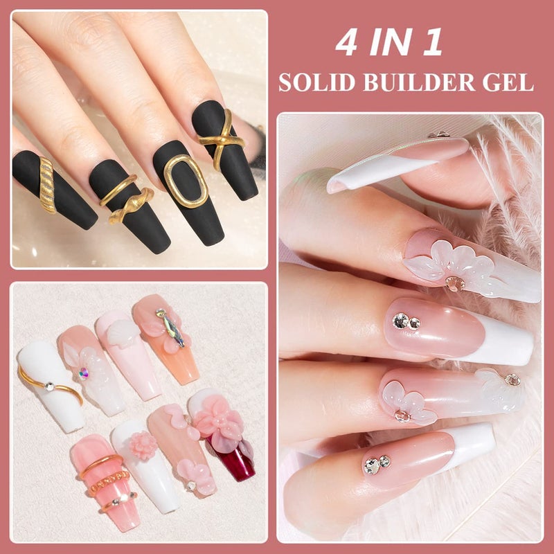 MIZHSE 3D Nail Gel Nail Art Sculpture, Non-Sticky 4 Colors Solid Builder Gel Nude Clear White Pink Hard Builder Nails UV LED Molding Gels Nail Extension for Salon Manicure Home DIY - Image 5