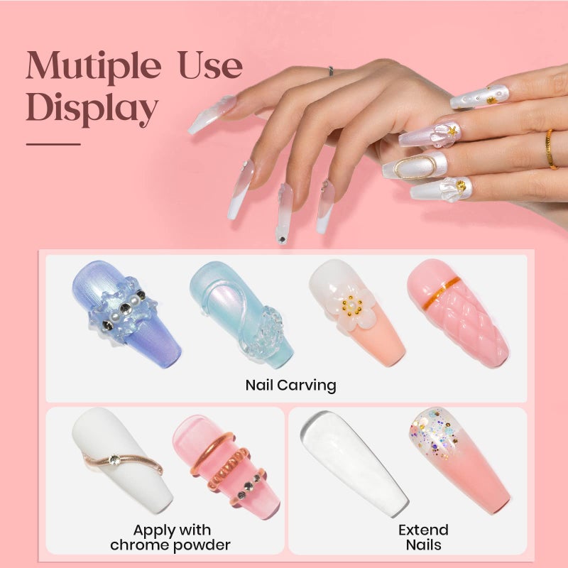 MIZHSE 3D Nail Gel Nail Art Sculpture, Non-Sticky 4 Colors Solid Builder Gel Nude Clear White Pink Hard Builder Nails UV LED Molding Gels Nail Extension for Salon Manicure Home DIY - Image 3