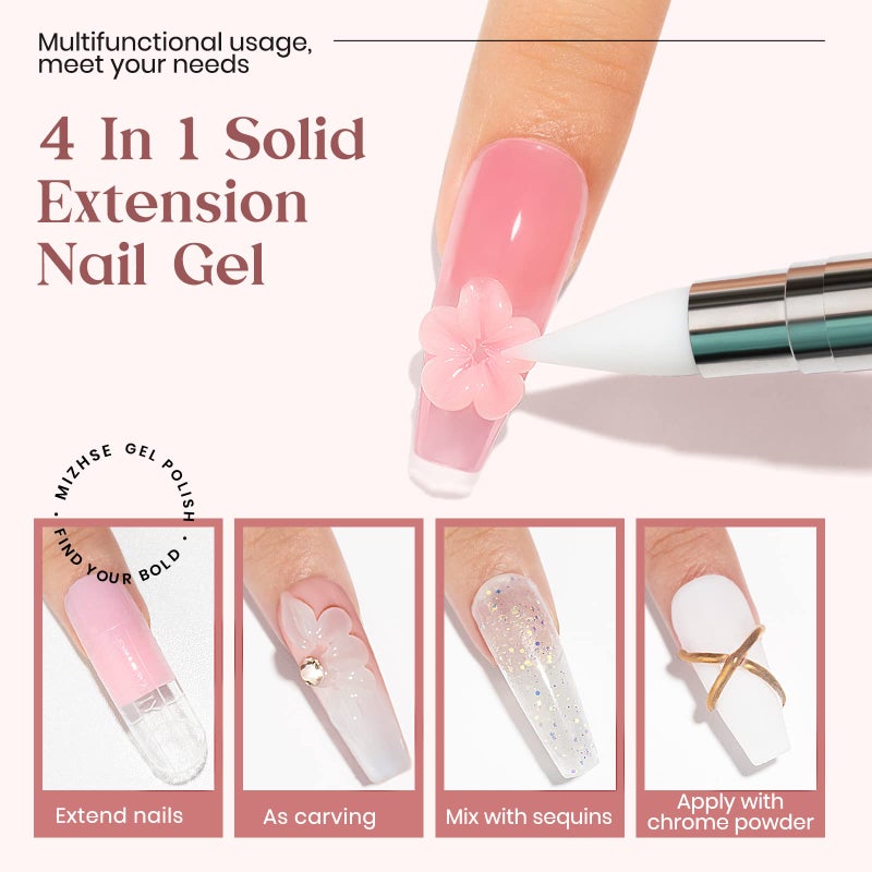 MIZHSE 3D Nail Gel Nail Art Sculpture, Non-Sticky 4 Colors Solid Builder Gel Nude Clear White Pink Hard Builder Nails UV LED Molding Gels Nail Extension for Salon Manicure Home DIY - Image 2