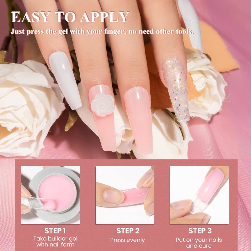 MIZHSE 3D Nail Gel Nail Art Sculpture, Non-Sticky 4 Colors Solid Builder Gel Nude Clear White Pink Hard Builder Nails UV LED Molding Gels Nail Extension for Salon Manicure Home DIY - Image 4