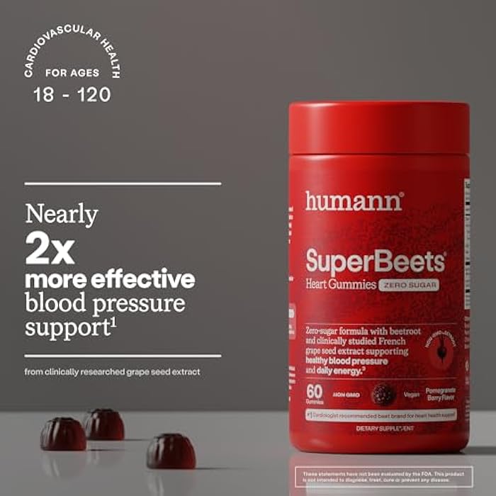 Humann SuperBeets Heart Gummies - Beet Gummy with Heart-Healthy Energy Support, Grape Seed Extract & Beetroot Powder, Zero Sugar - Pomegranate Berry Flavor, 120 Count - Image 3