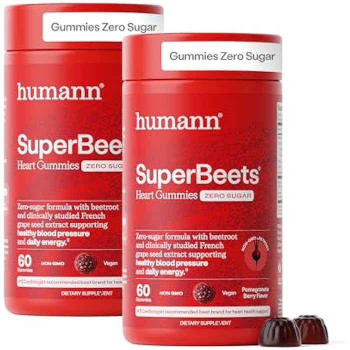 Humann SuperBeets Heart Gummies - Beet Gummy with Heart-Healthy Energy Support, Grape Seed Extract & Beetroot Powder, Zero Sugar - Pomegranate Berry Flavor, 120 Count - Image 1