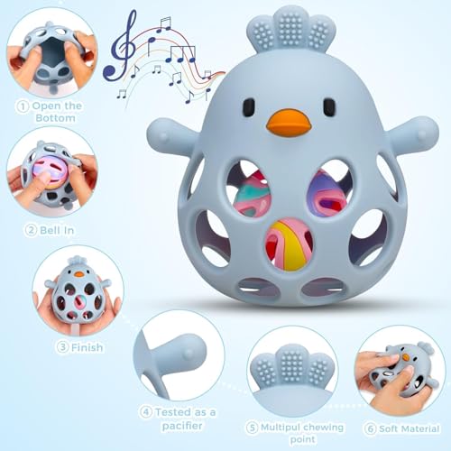 Onomie Baby Teething Chick Toy, Upgraded Easy Grasp Silicone Teething Rattle Ball Toy for Babies Over 3 Months, 100% Food Grade, Gift for Infant Boys and Girls 0-6-12 Months (Green) - Image 4