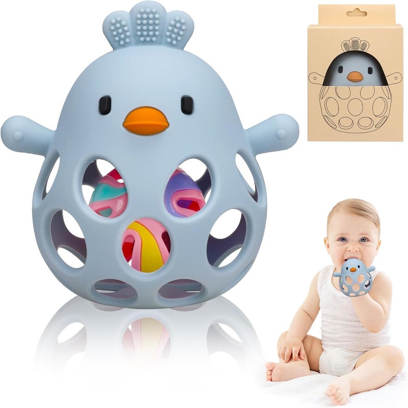 Onomie Baby Teething Chick Toy, Upgraded Easy Grasp Silicone Teething Rattle Ball Toy for Babies Over 3 Months, 100% Food Grade, Gift for Infant Boys and Girls 0-6-12 Months (Green) - Image 3