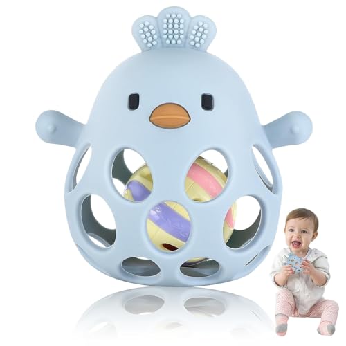 Onomie Baby Teething Chick Toy, Upgraded Easy Grasp Silicone Teething Rattle Ball Toy for Babies Over 3 Months, 100% Food Grade, Gift for Infant Boys and Girls 0-6-12 Months (Green) - Image 1